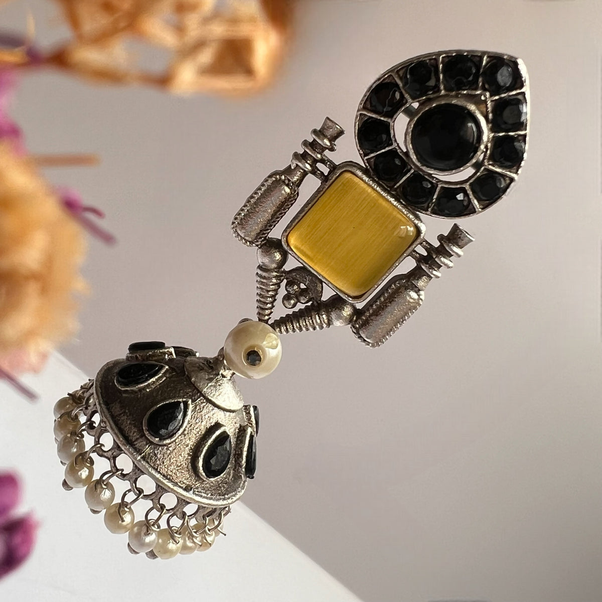 CHICHU SILVER LOOK ALIKE RAW AND RUSTIC ANTIQUE SEMI HANDMADE EARRINGS ER631