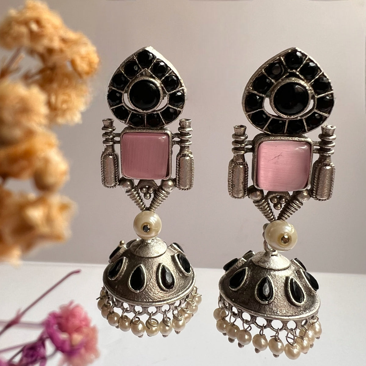 CHICHU SILVER LOOK ALIKE RAW AND RUSTIC ANTIQUE SEMI HANDMADE EARRINGS ER631