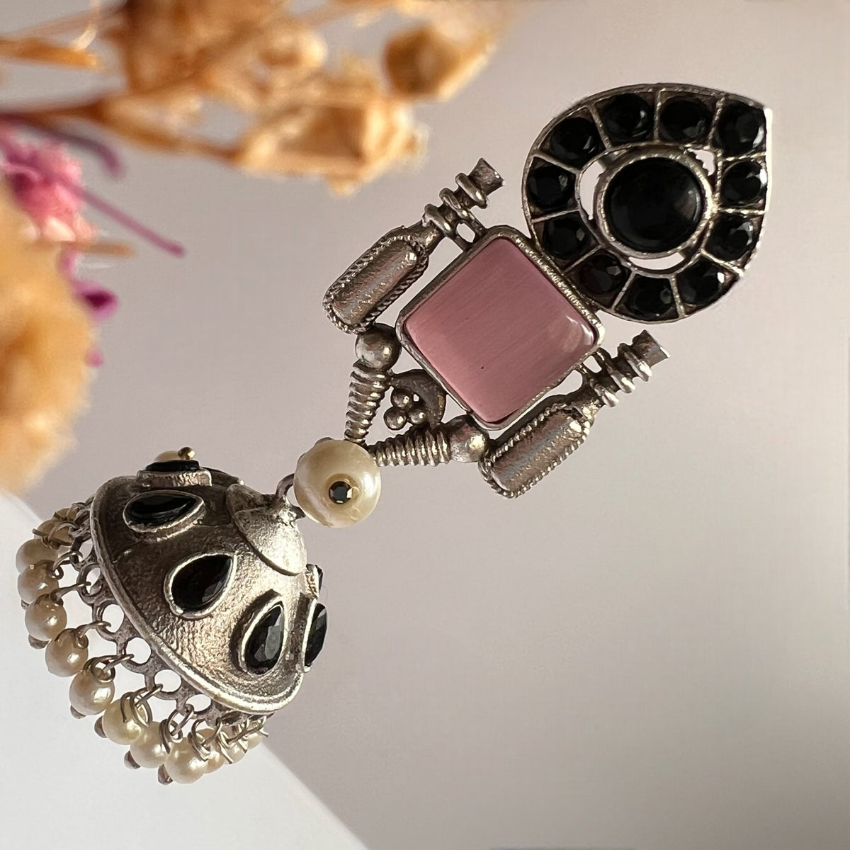 CHICHU SILVER LOOK ALIKE RAW AND RUSTIC ANTIQUE SEMI HANDMADE EARRINGS ER631