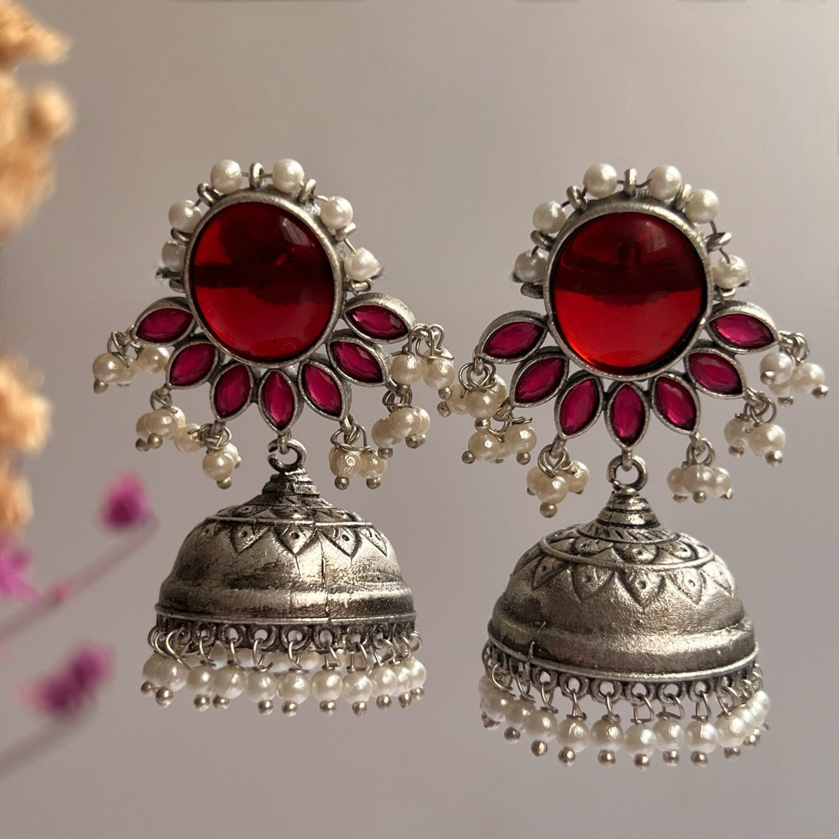 NIRU SILVER LOOK ALIKE RAW AND RUSTIC ANTIQUE EARRINGS ER640