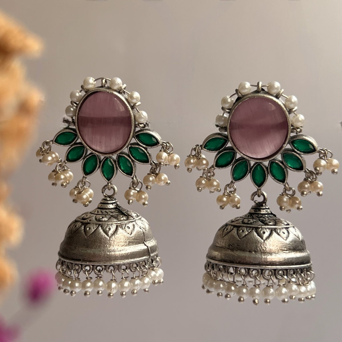 NIRU SILVER LOOK ALIKE RAW AND RUSTIC ANTIQUE EARRINGS ER640