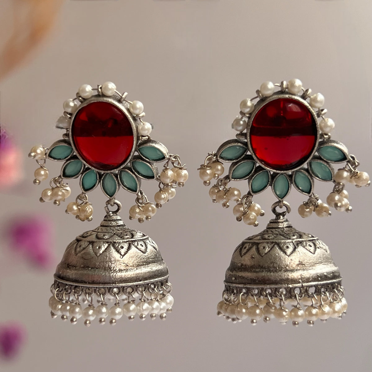 NIRU SILVER LOOK ALIKE RAW AND RUSTIC ANTIQUE EARRINGS ER640