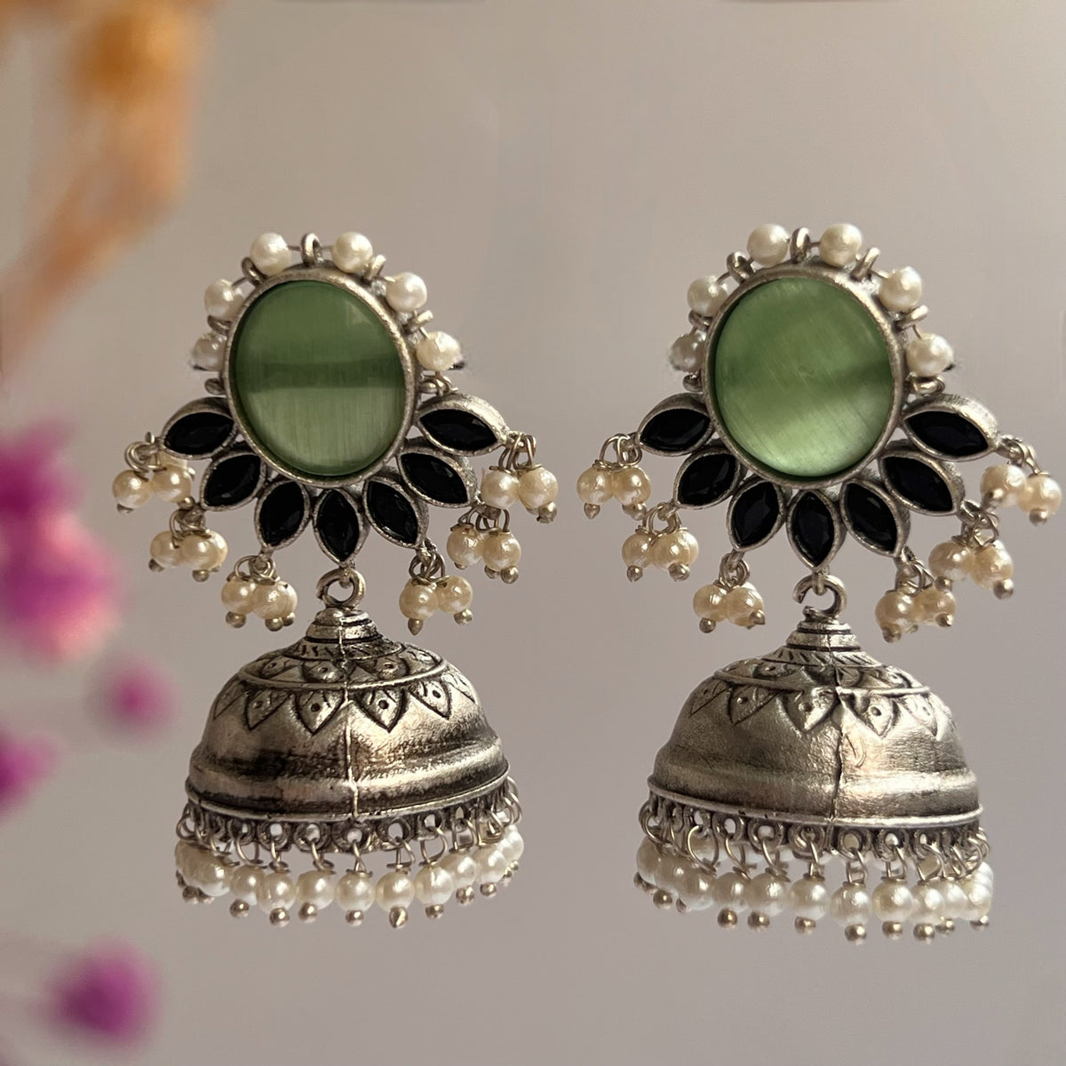 NIRU SILVER LOOK ALIKE RAW AND RUSTIC ANTIQUE EARRINGS ER640