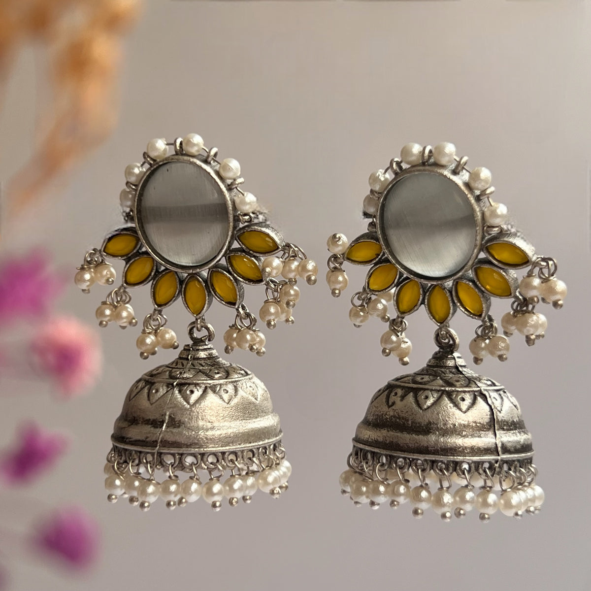 NIRU SILVER LOOK ALIKE RAW AND RUSTIC ANTIQUE EARRINGS ER640