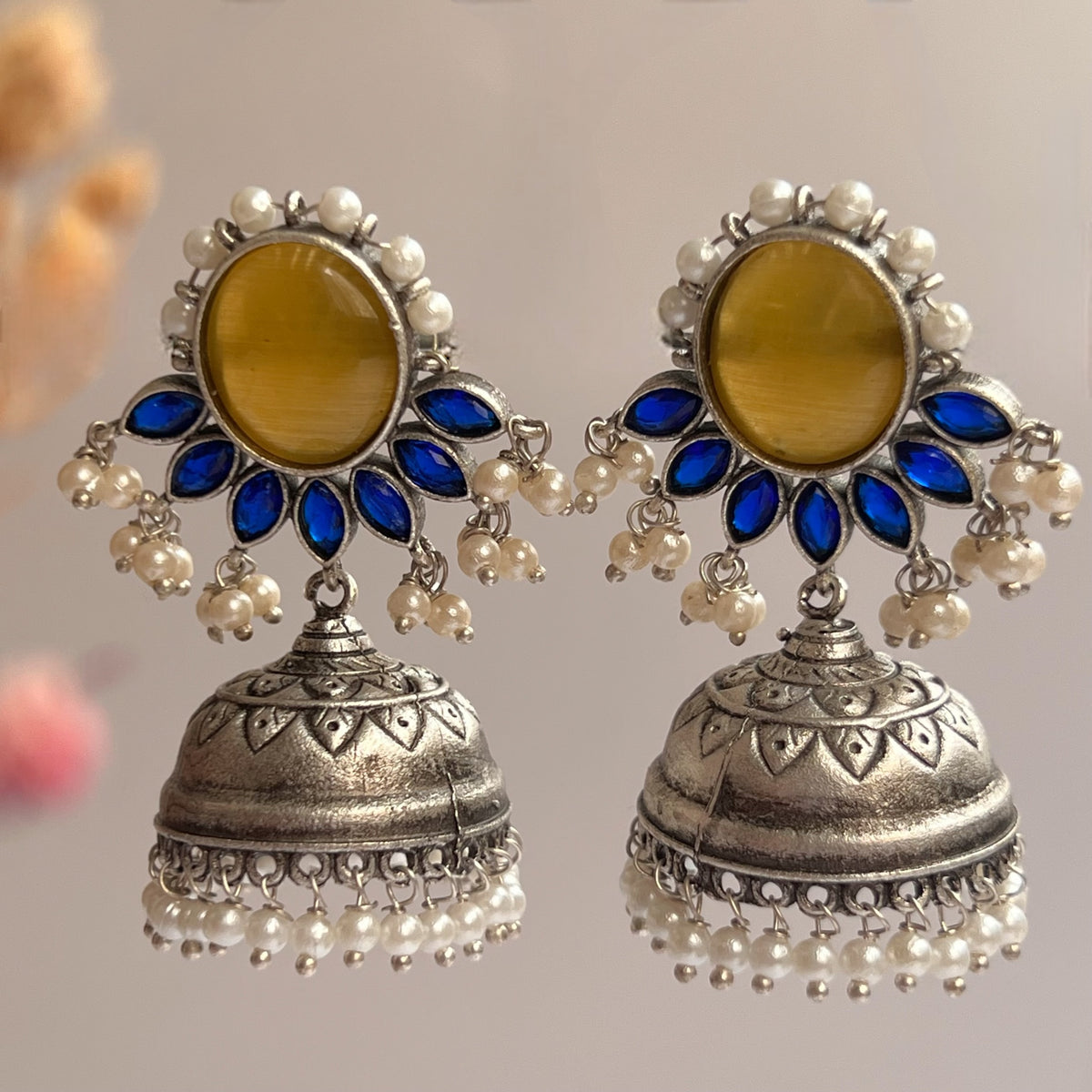 NIRU SILVER LOOK ALIKE RAW AND RUSTIC ANTIQUE EARRINGS ER640