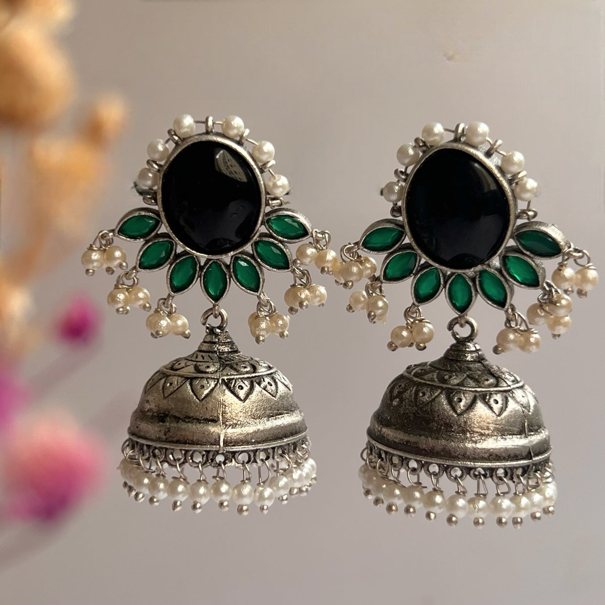 NIRU SILVER LOOK ALIKE RAW AND RUSTIC ANTIQUE EARRINGS ER640
