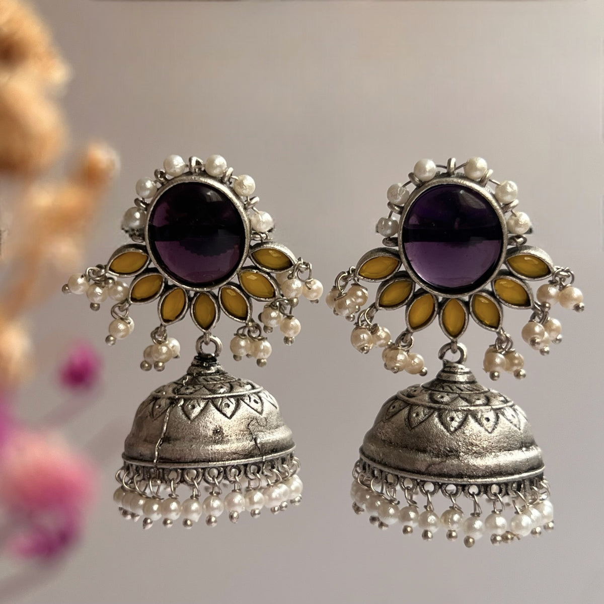 NIRU SILVER LOOK ALIKE RAW AND RUSTIC ANTIQUE EARRINGS ER640