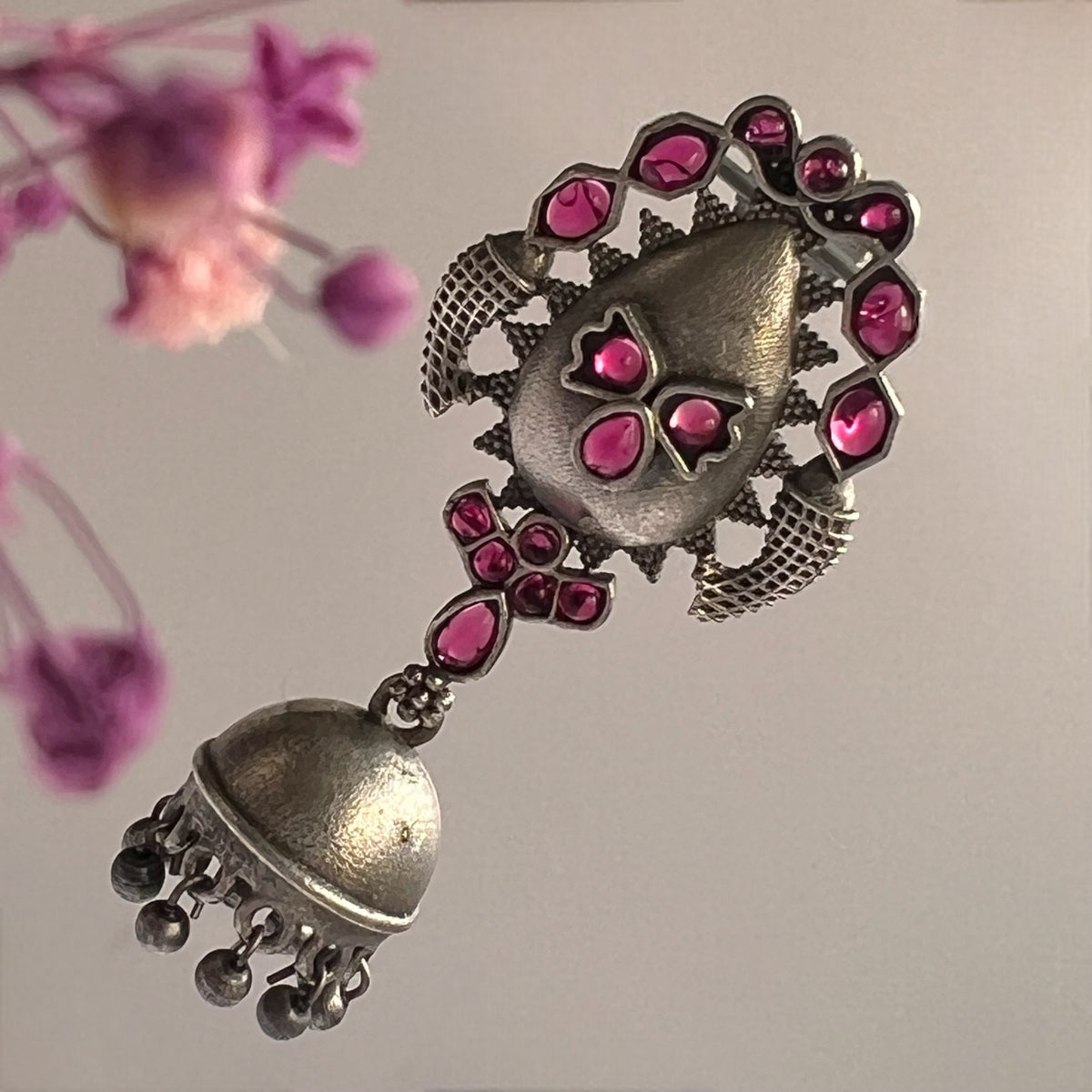 VARANA SILVER LOOK ALIKE RAW AND RUSTIC ANTIQUE SEMI HANDMADE EARRINGS ER638