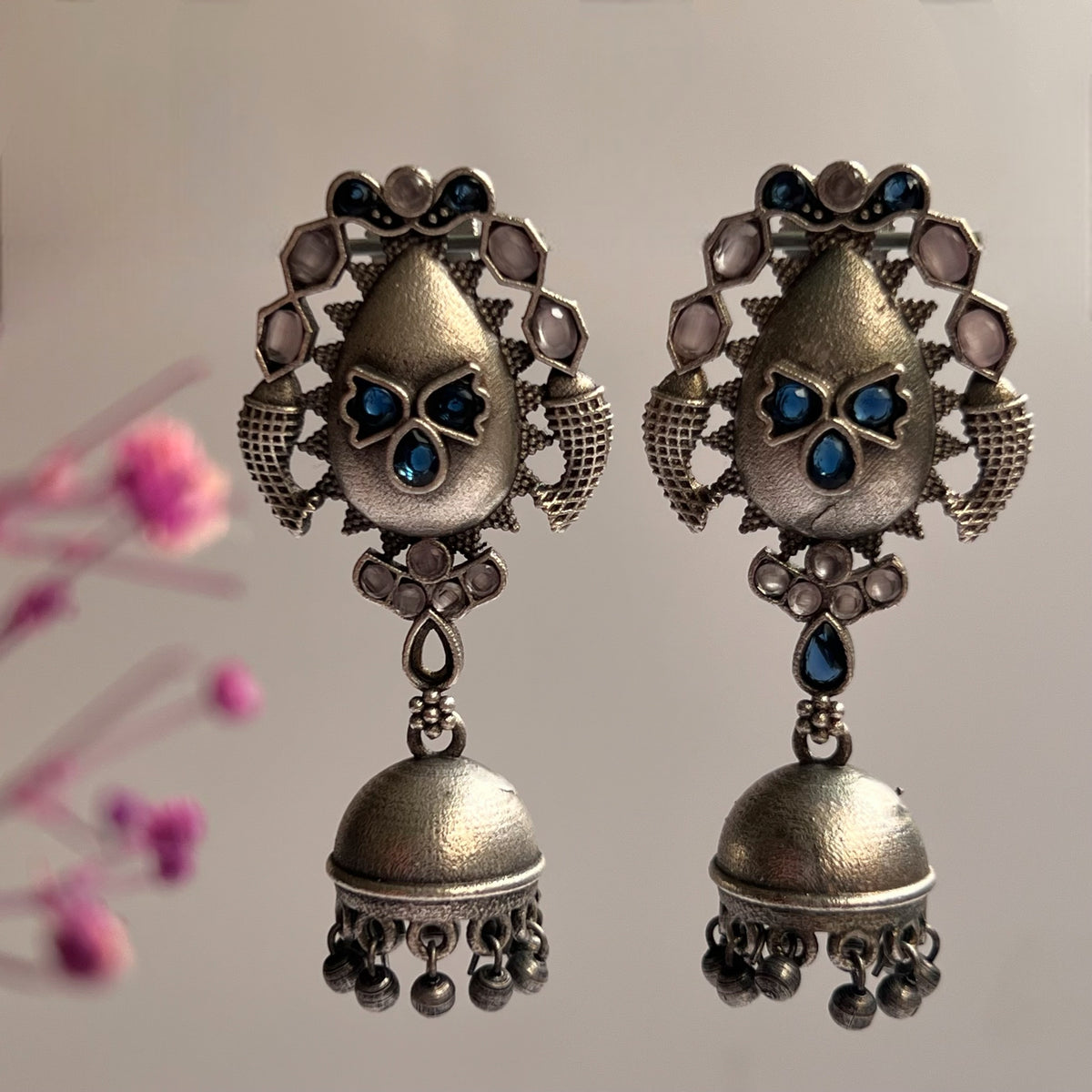 VARANA SILVER LOOK ALIKE RAW AND RUSTIC ANTIQUE SEMI HANDMADE EARRINGS ER638