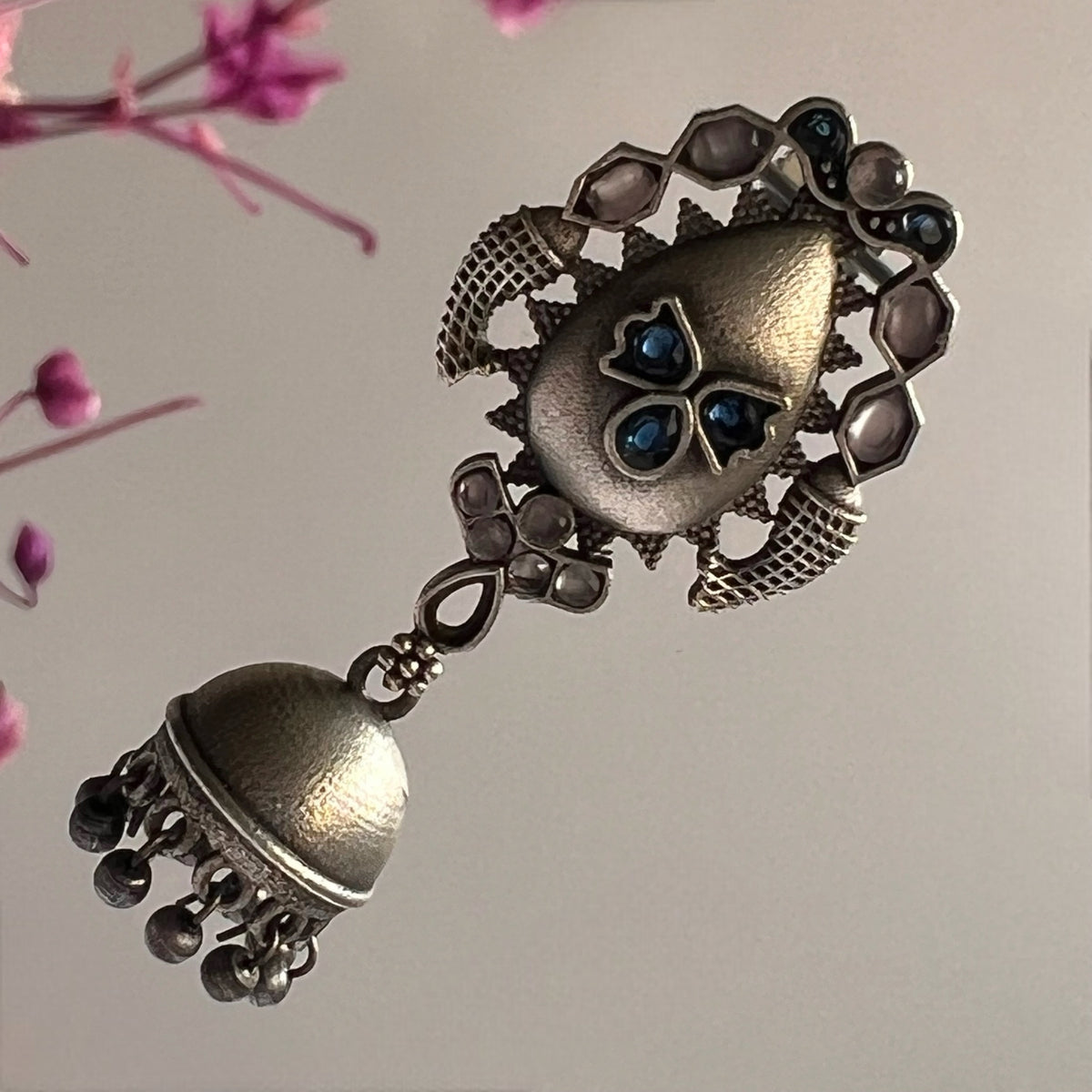 VARANA SILVER LOOK ALIKE RAW AND RUSTIC ANTIQUE SEMI HANDMADE EARRINGS ER638