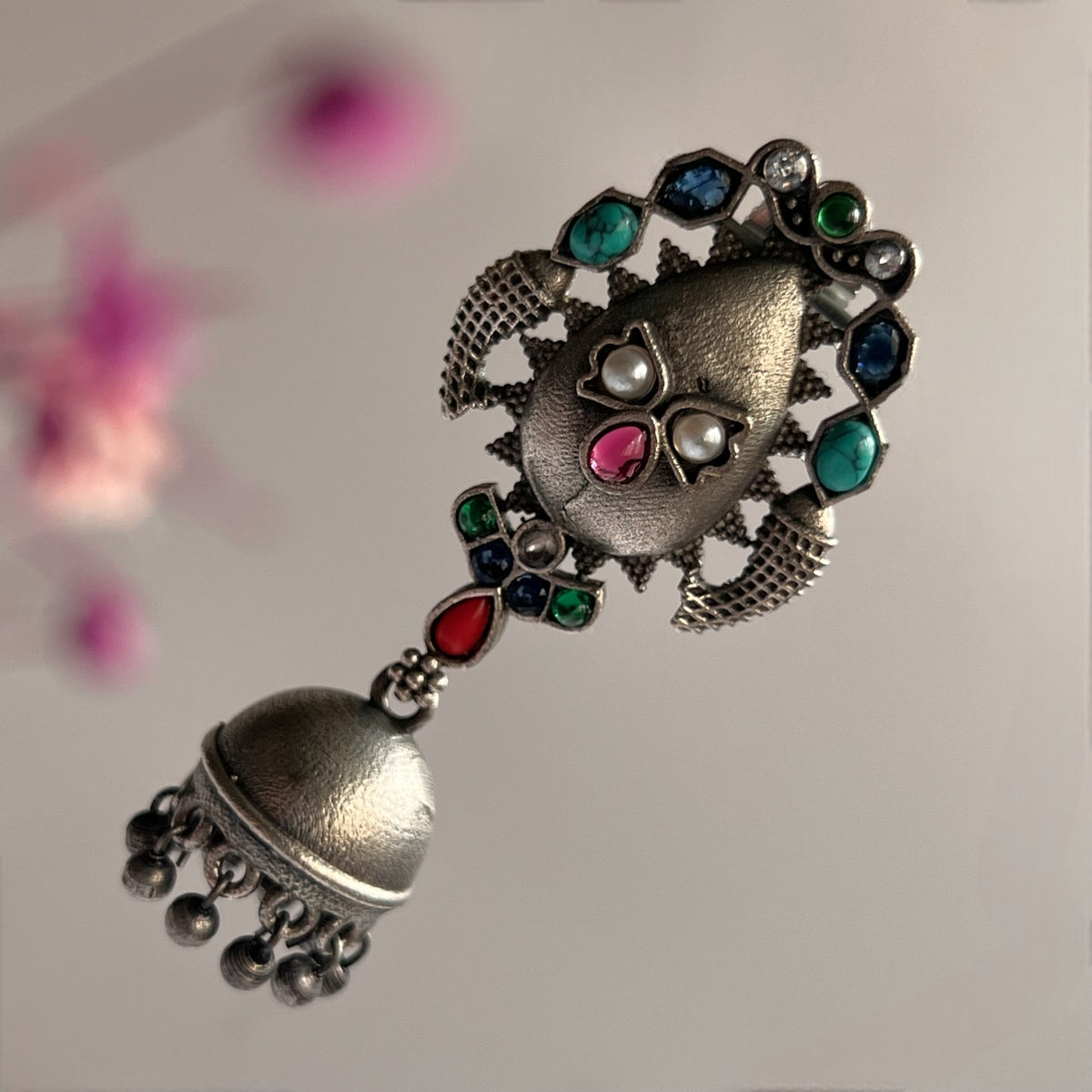 VARANA SILVER LOOK ALIKE RAW AND RUSTIC ANTIQUE SEMI HANDMADE EARRINGS ER638