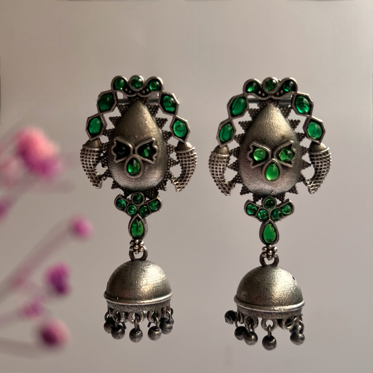 VARANA SILVER LOOK ALIKE RAW AND RUSTIC ANTIQUE SEMI HANDMADE EARRINGS ER638