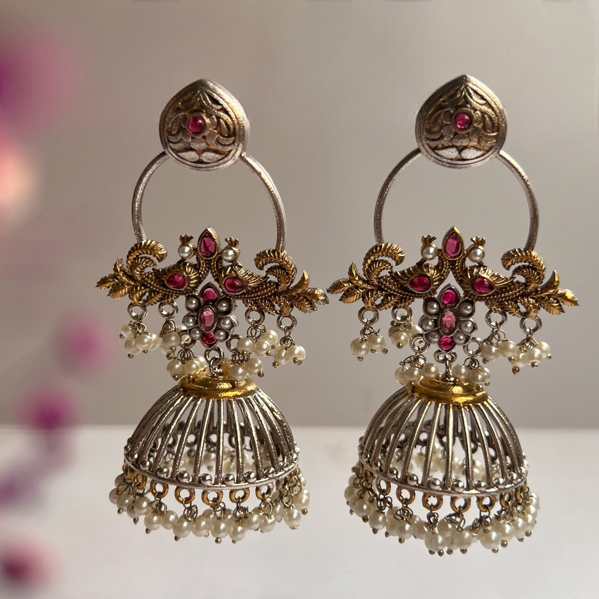 RITHUNA FAUX SILVER DUAL TONE HANDMADE ANTIQUE EARRINGS ER653