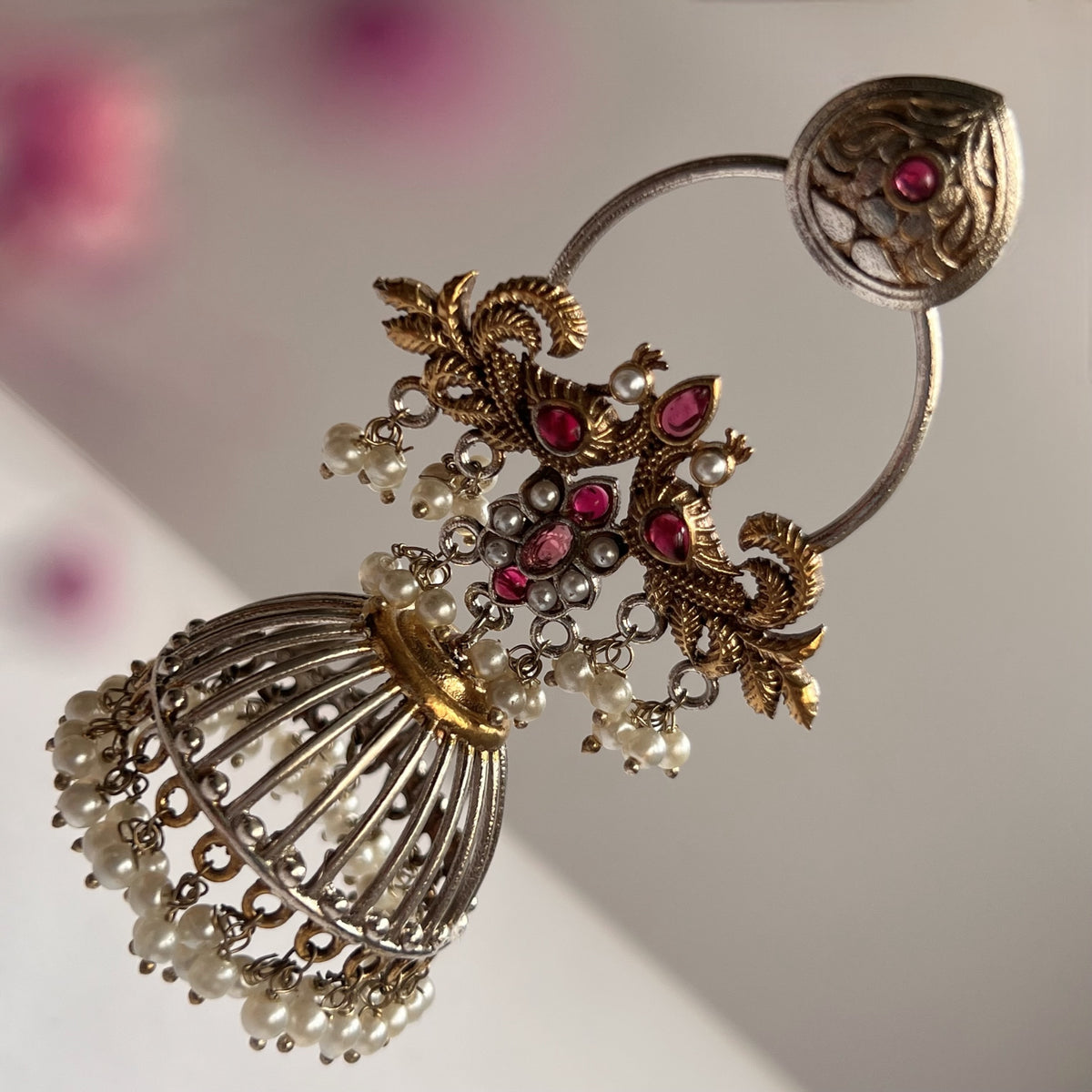 RITHUNA FAUX SILVER DUAL TONE HANDMADE ANTIQUE EARRINGS ER653