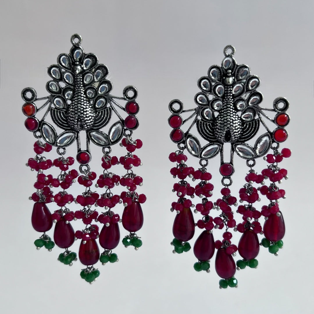 PAVO PEACOCK SEMI HANDMADE OXIDIZED BEADED EARRING ER119