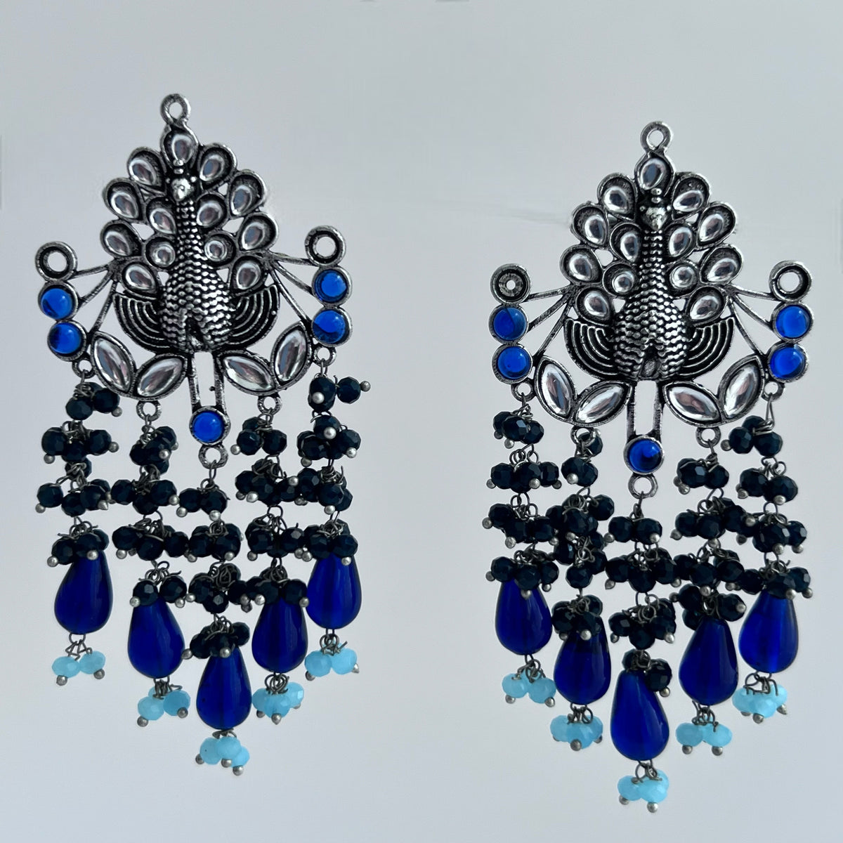 PAVO PEACOCK SEMI HANDMADE OXIDIZED BEADED EARRING ER119
