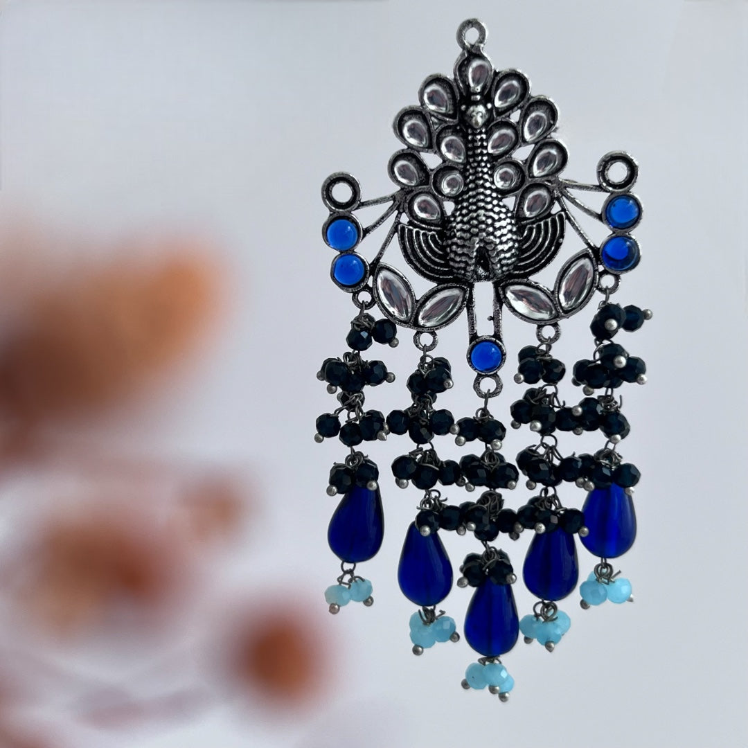 PAVO PEACOCK SEMI HANDMADE OXIDIZED BEADED EARRING ER119