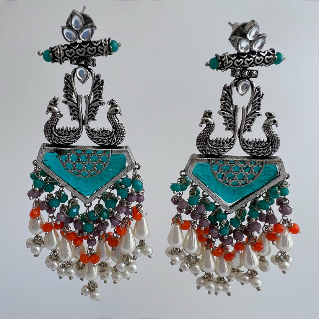 MIRAGE CARVING STONE PEACOCK SEMI HANDMADE BEADED EARRING ER118