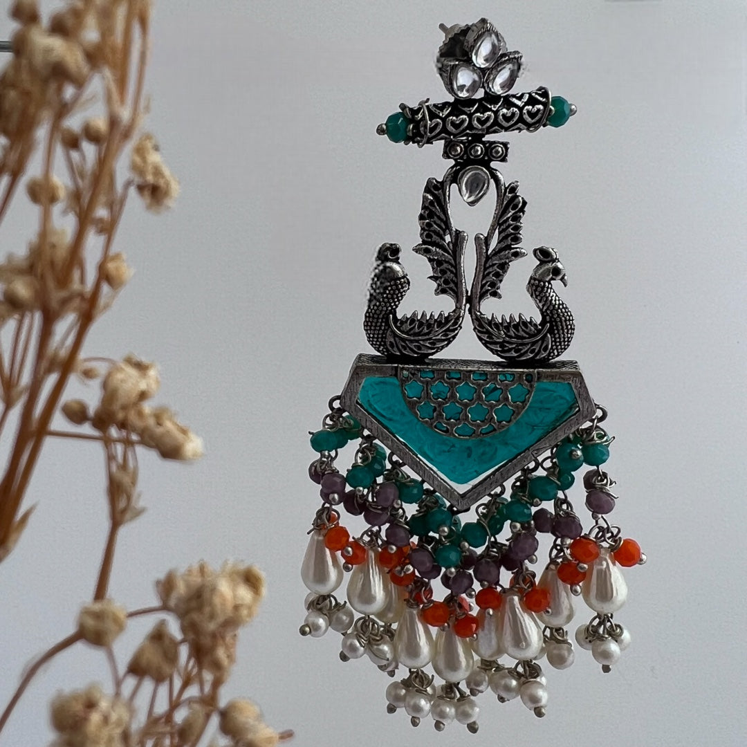 MIRAGE CARVING STONE PEACOCK SEMI HANDMADE BEADED EARRING ER118