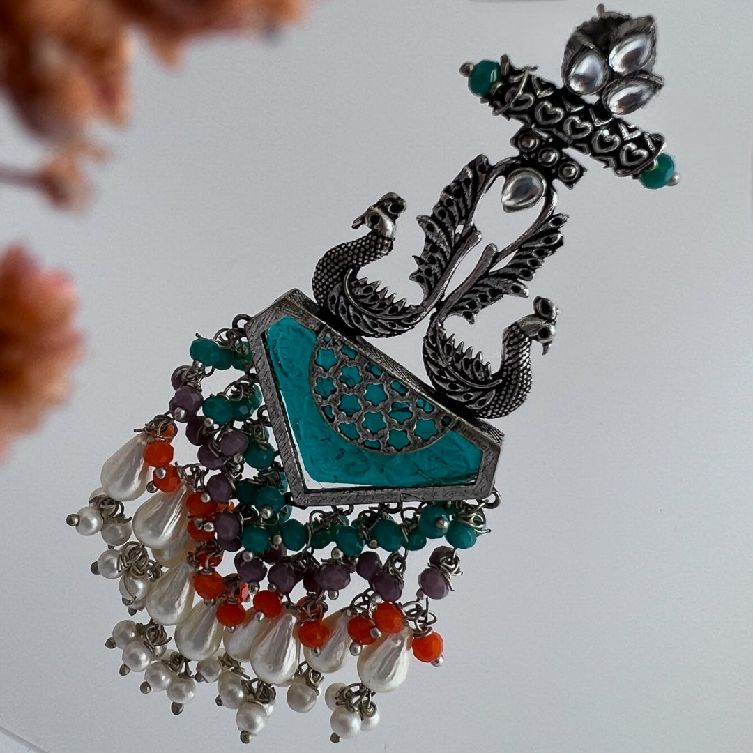 MIRAGE CARVING STONE PEACOCK SEMI HANDMADE BEADED EARRING ER118