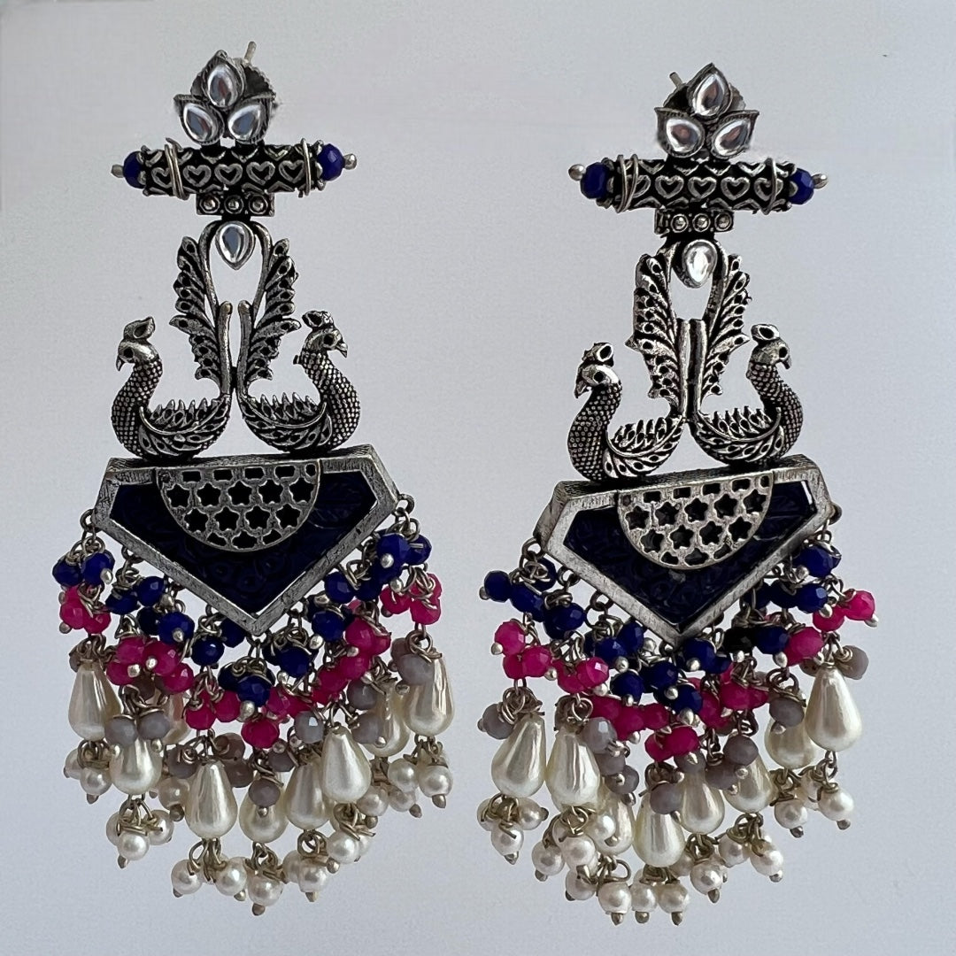 MIRAGE CARVING STONE PEACOCK SEMI HANDMADE BEADED EARRING ER118