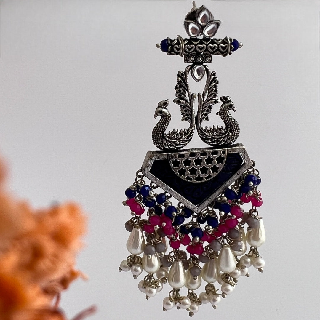 MIRAGE CARVING STONE PEACOCK SEMI HANDMADE BEADED EARRING ER118