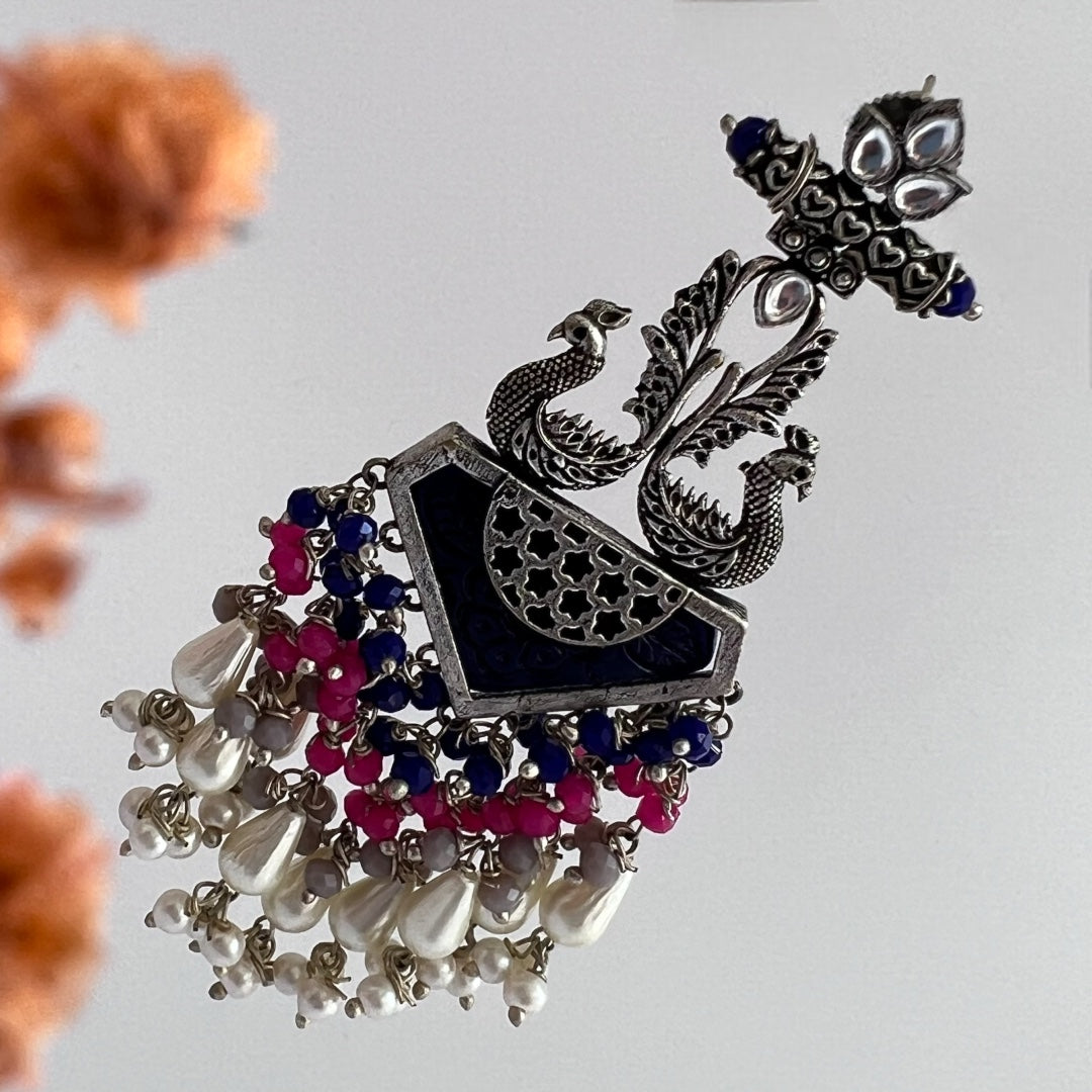 MIRAGE CARVING STONE PEACOCK SEMI HANDMADE BEADED EARRING ER118