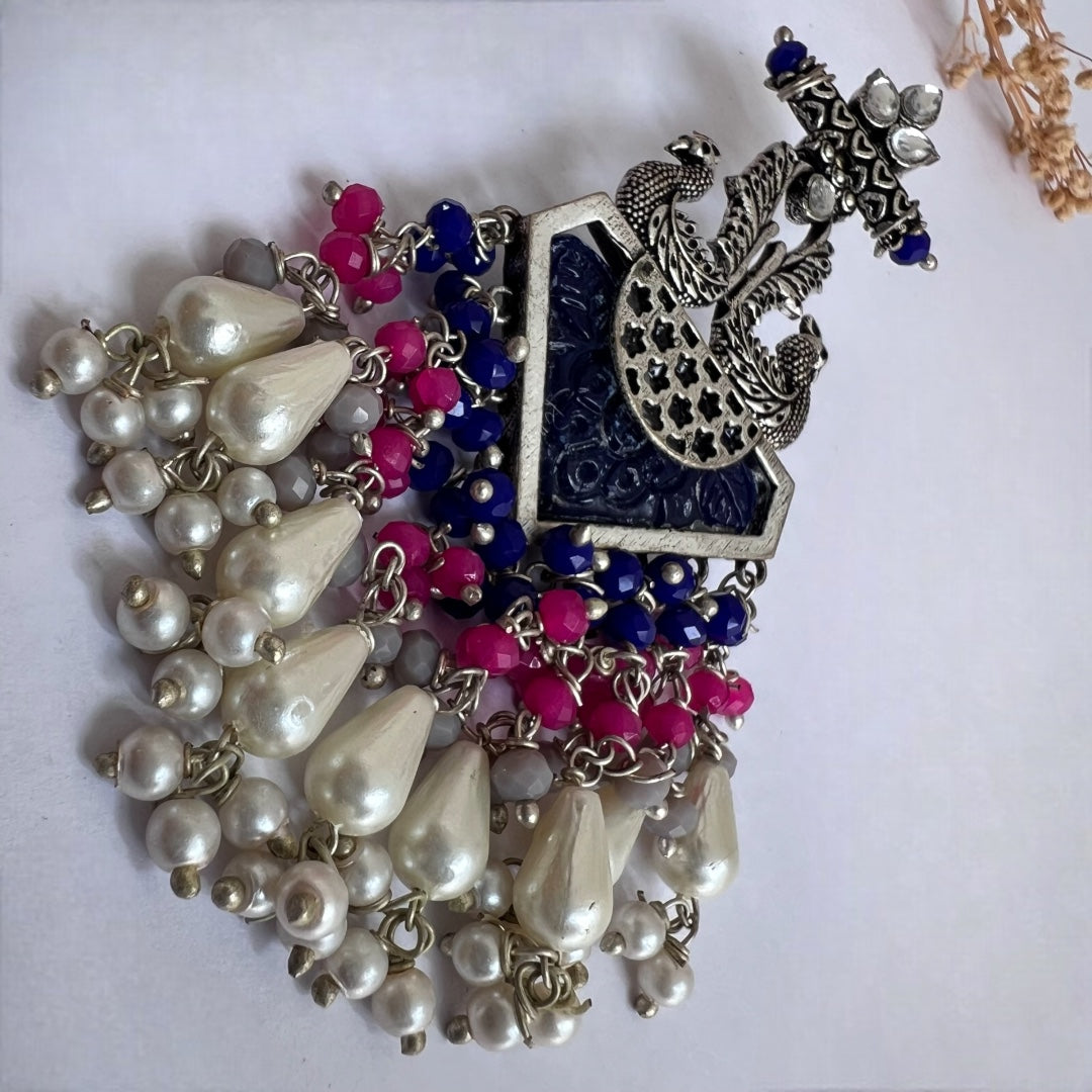 MIRAGE CARVING STONE PEACOCK SEMI HANDMADE BEADED EARRING ER118