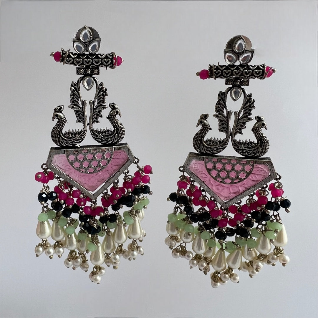 MIRAGE CARVING STONE PEACOCK SEMI HANDMADE BEADED EARRING ER118