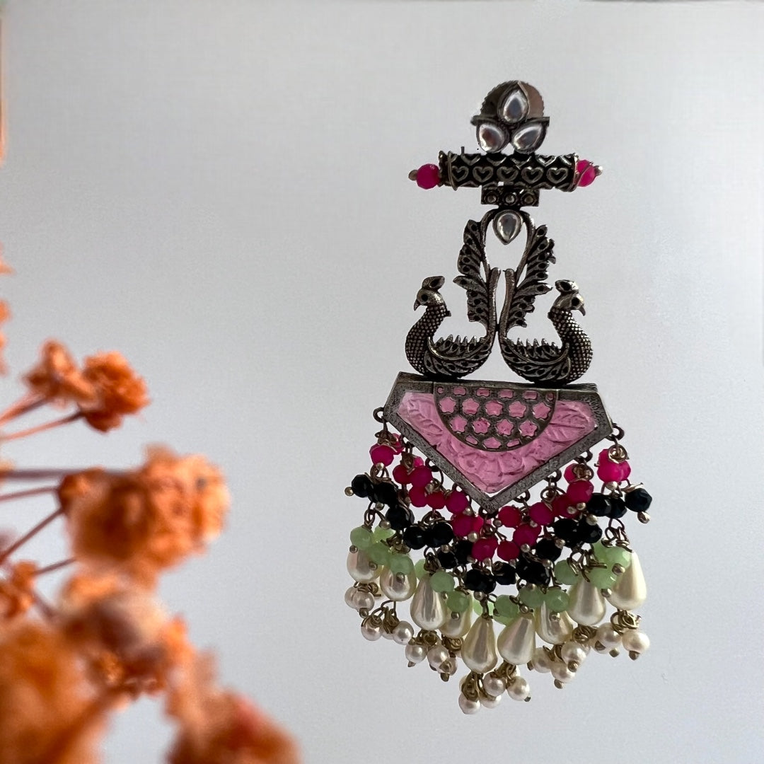 MIRAGE CARVING STONE PEACOCK SEMI HANDMADE BEADED EARRING ER118