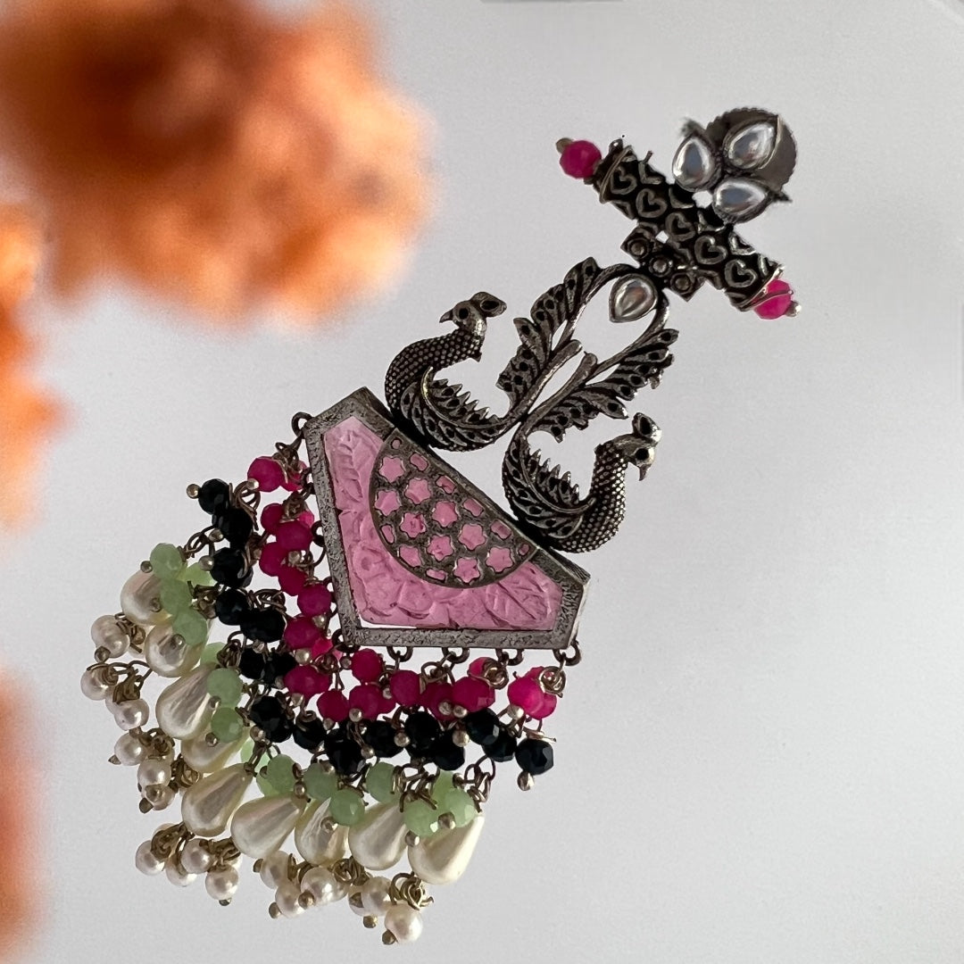 MIRAGE CARVING STONE PEACOCK SEMI HANDMADE BEADED EARRING ER118