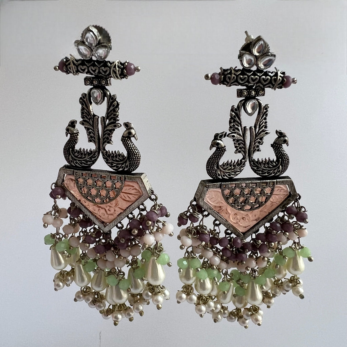 MIRAGE CARVING STONE PEACOCK SEMI HANDMADE BEADED EARRING ER118