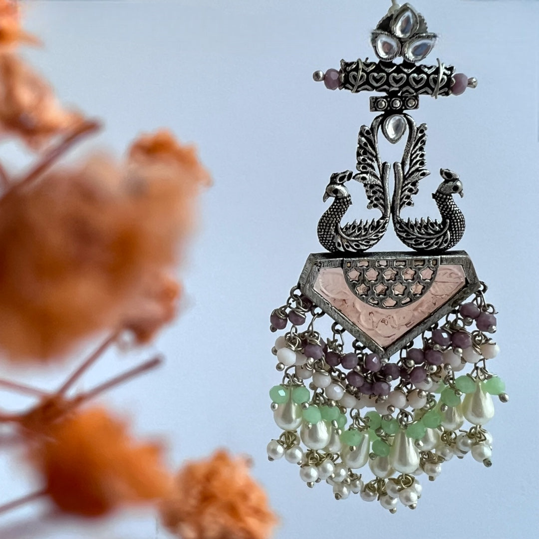 MIRAGE CARVING STONE PEACOCK SEMI HANDMADE BEADED EARRING ER118