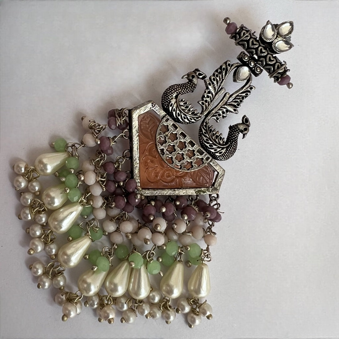 MIRAGE CARVING STONE PEACOCK SEMI HANDMADE BEADED EARRING ER118