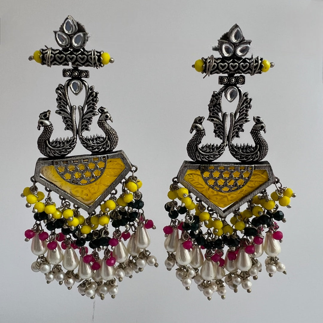 MIRAGE CARVING STONE PEACOCK SEMI HANDMADE BEADED EARRING ER118