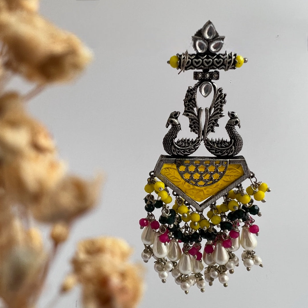 MIRAGE CARVING STONE PEACOCK SEMI HANDMADE BEADED EARRING ER118