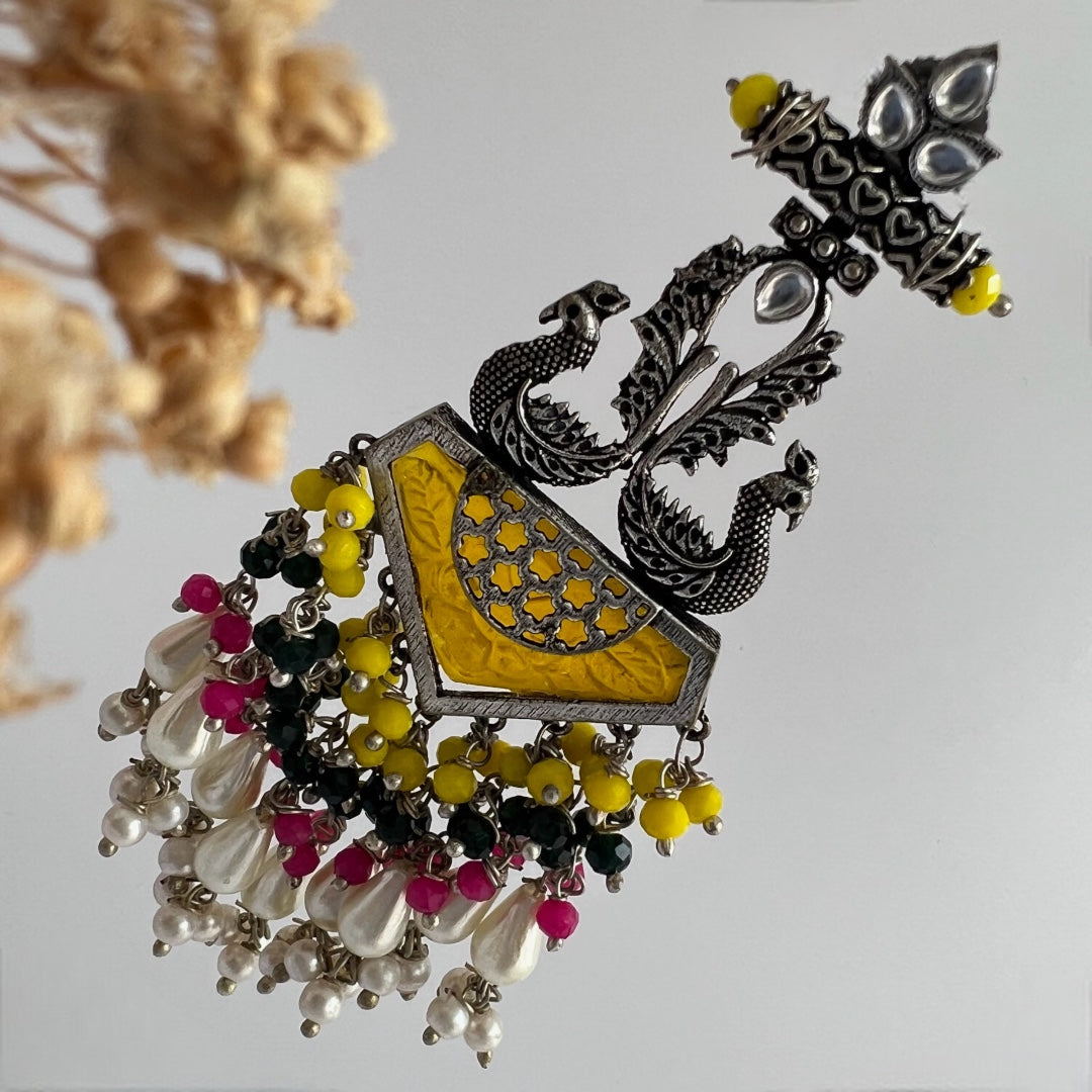 MIRAGE CARVING STONE PEACOCK SEMI HANDMADE BEADED EARRING ER118