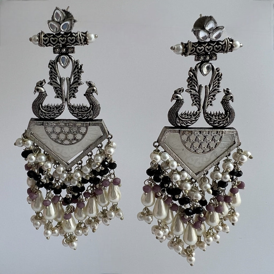 MIRAGE CARVING STONE PEACOCK SEMI HANDMADE BEADED EARRING ER118