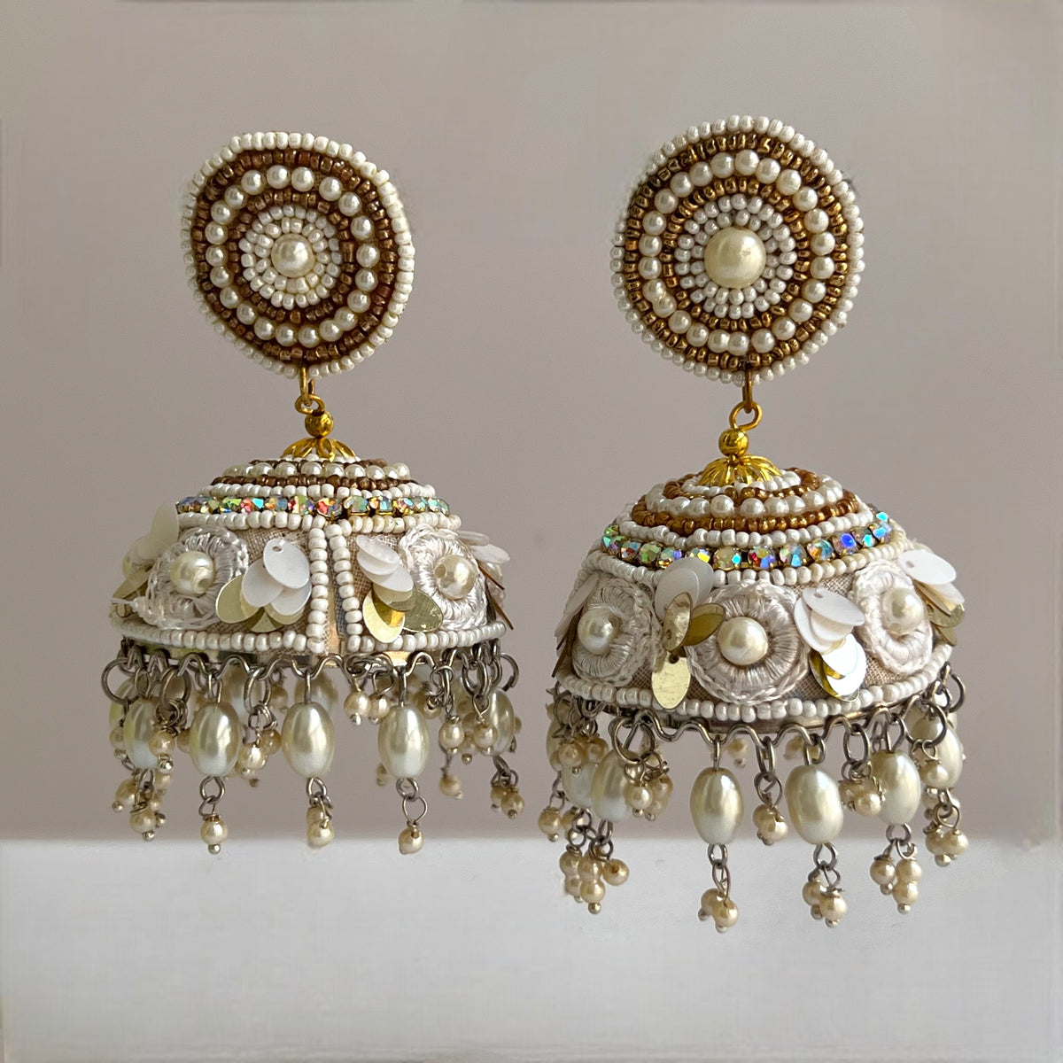 NAZRIA METAL AND BEADS HANDMADE AND HANDSTITCHED JHUMKAS ER536