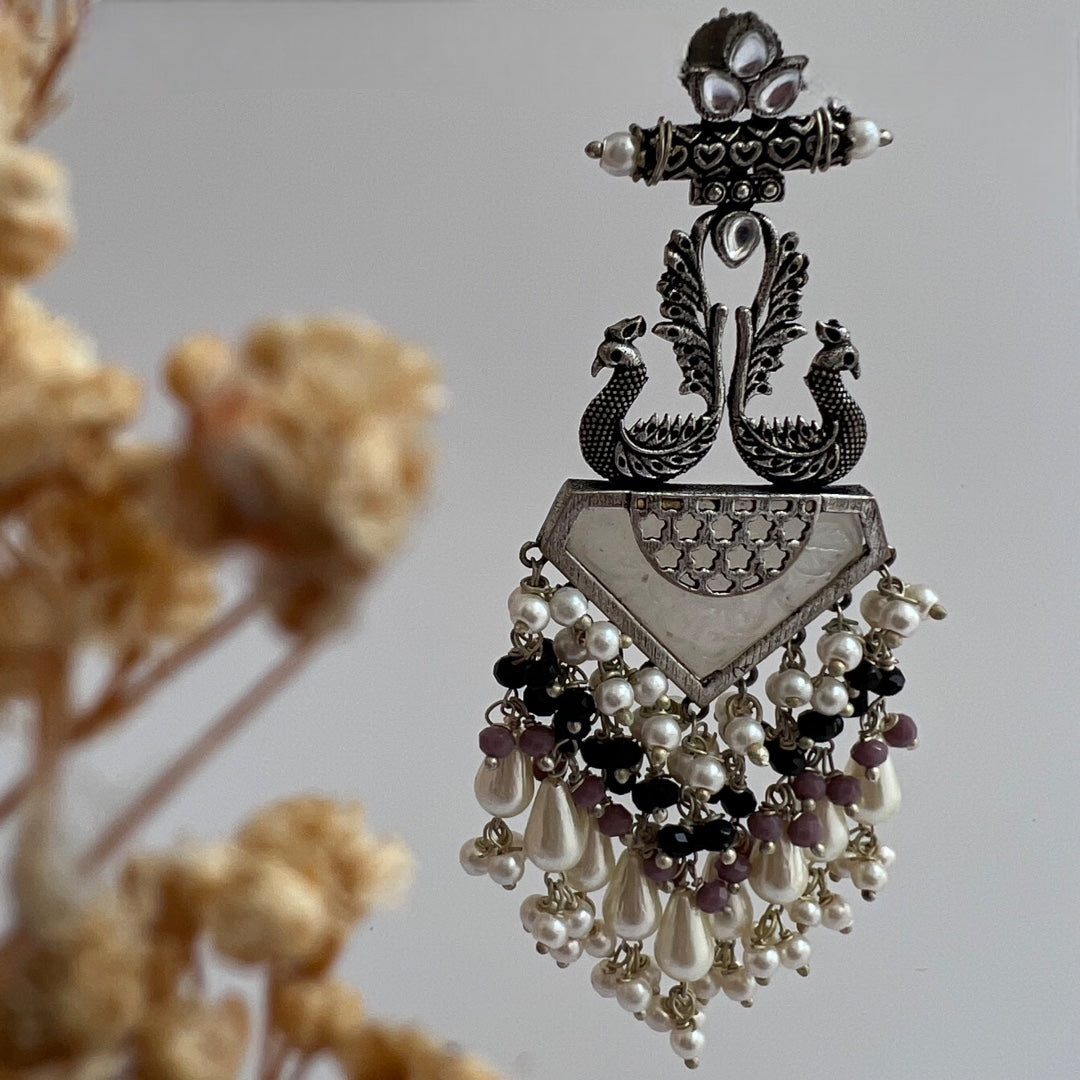 MIRAGE CARVING STONE PEACOCK SEMI HANDMADE BEADED EARRING ER118