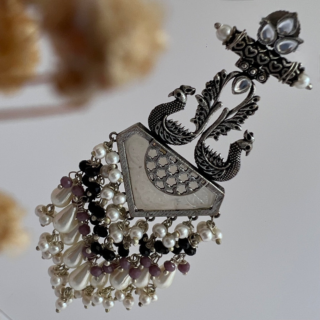 MIRAGE CARVING STONE PEACOCK SEMI HANDMADE BEADED EARRING ER118