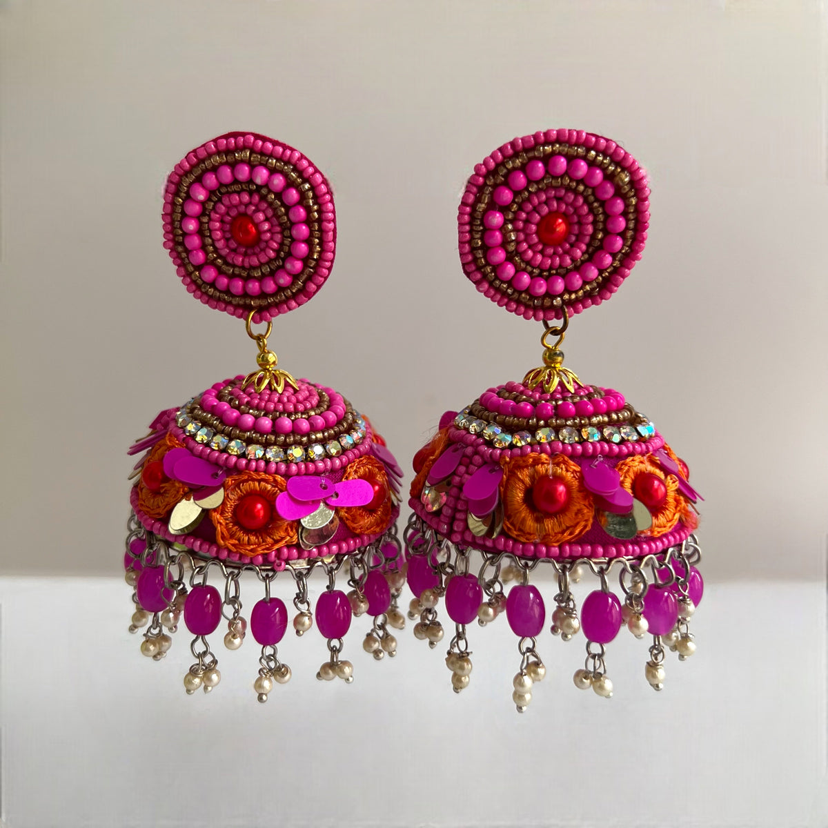 NAZRIA METAL AND BEADS HANDMADE AND HANDSTITCHED JHUMKAS ER536
