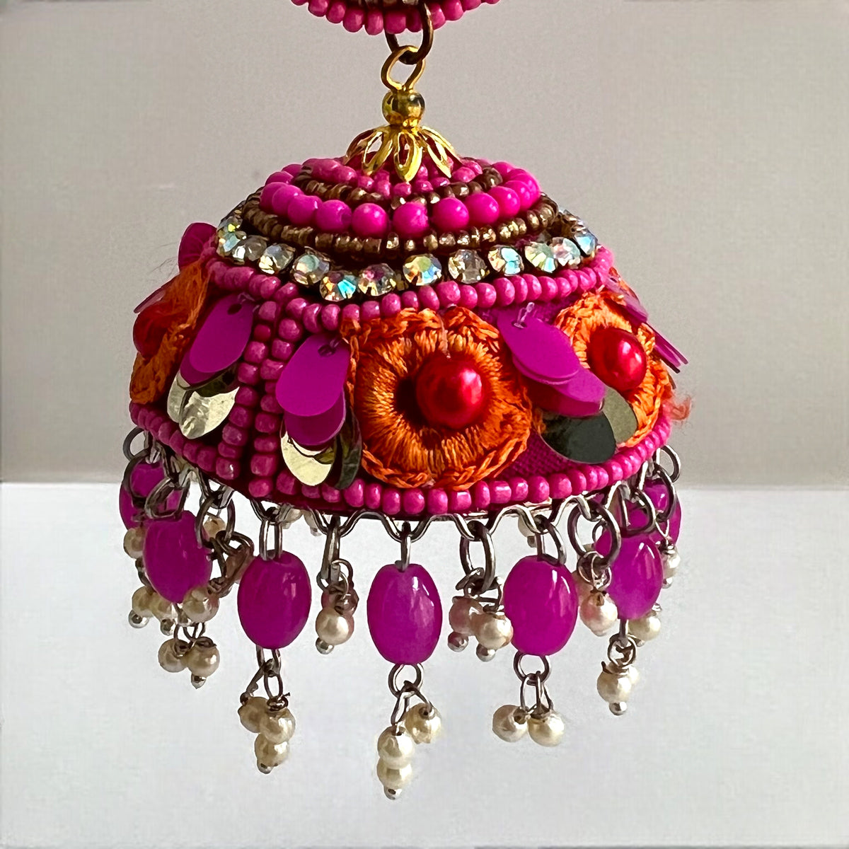 NAZRIA METAL AND BEADS HANDMADE AND HANDSTITCHED JHUMKAS ER536