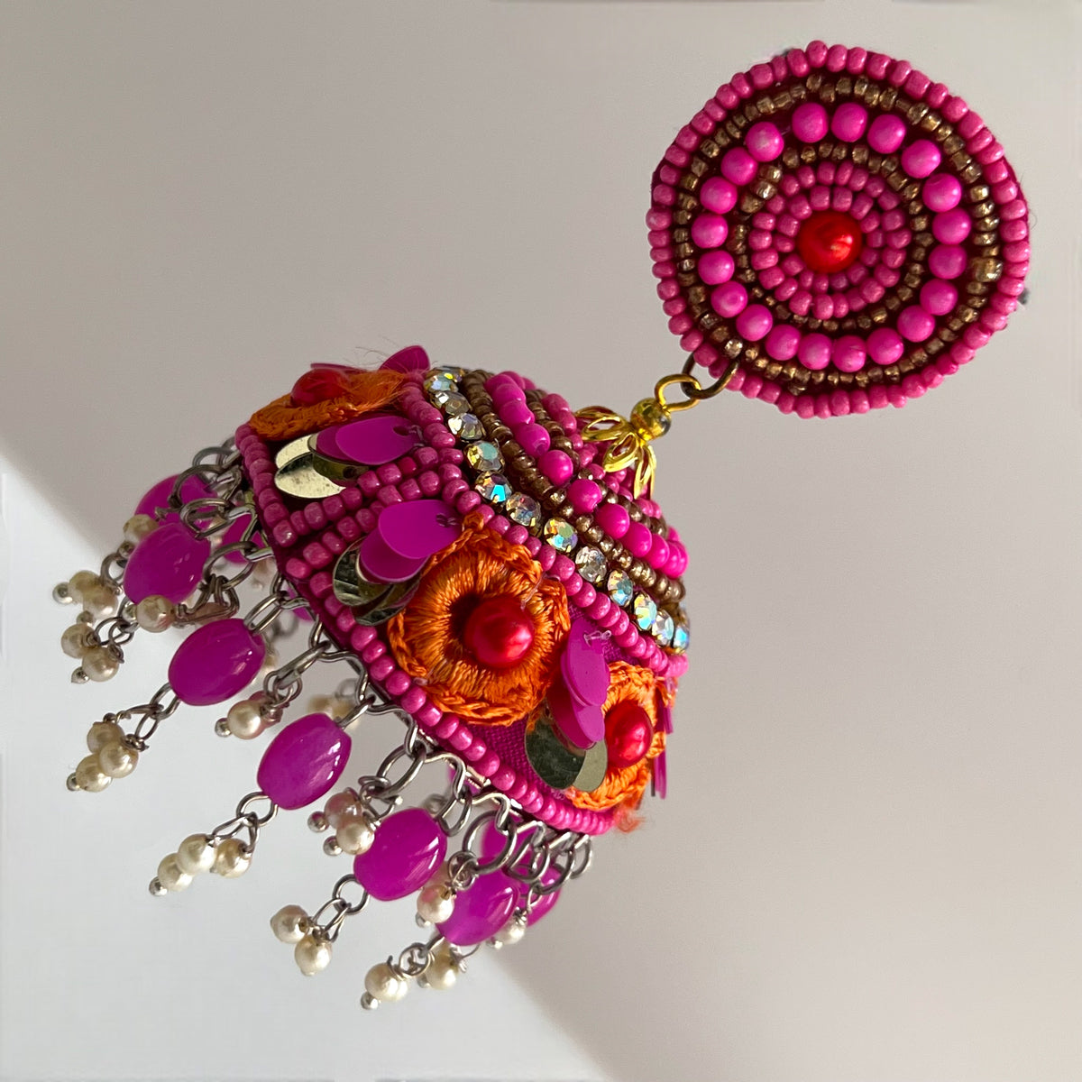 NAZRIA METAL AND BEADS HANDMADE AND HANDSTITCHED JHUMKAS ER536