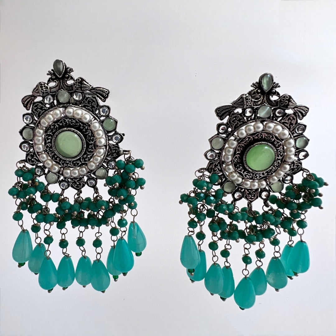 GLAMOUROUS TASSELS SEMI HANDMADE OXIDIZED EARRING ER121