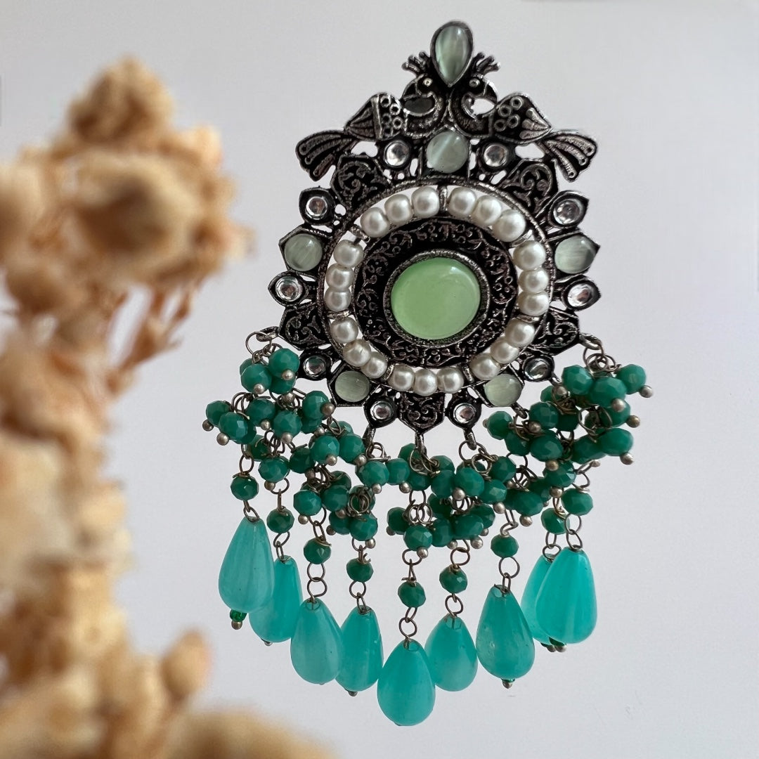 GLAMOUROUS TASSELS SEMI HANDMADE OXIDIZED EARRING ER121