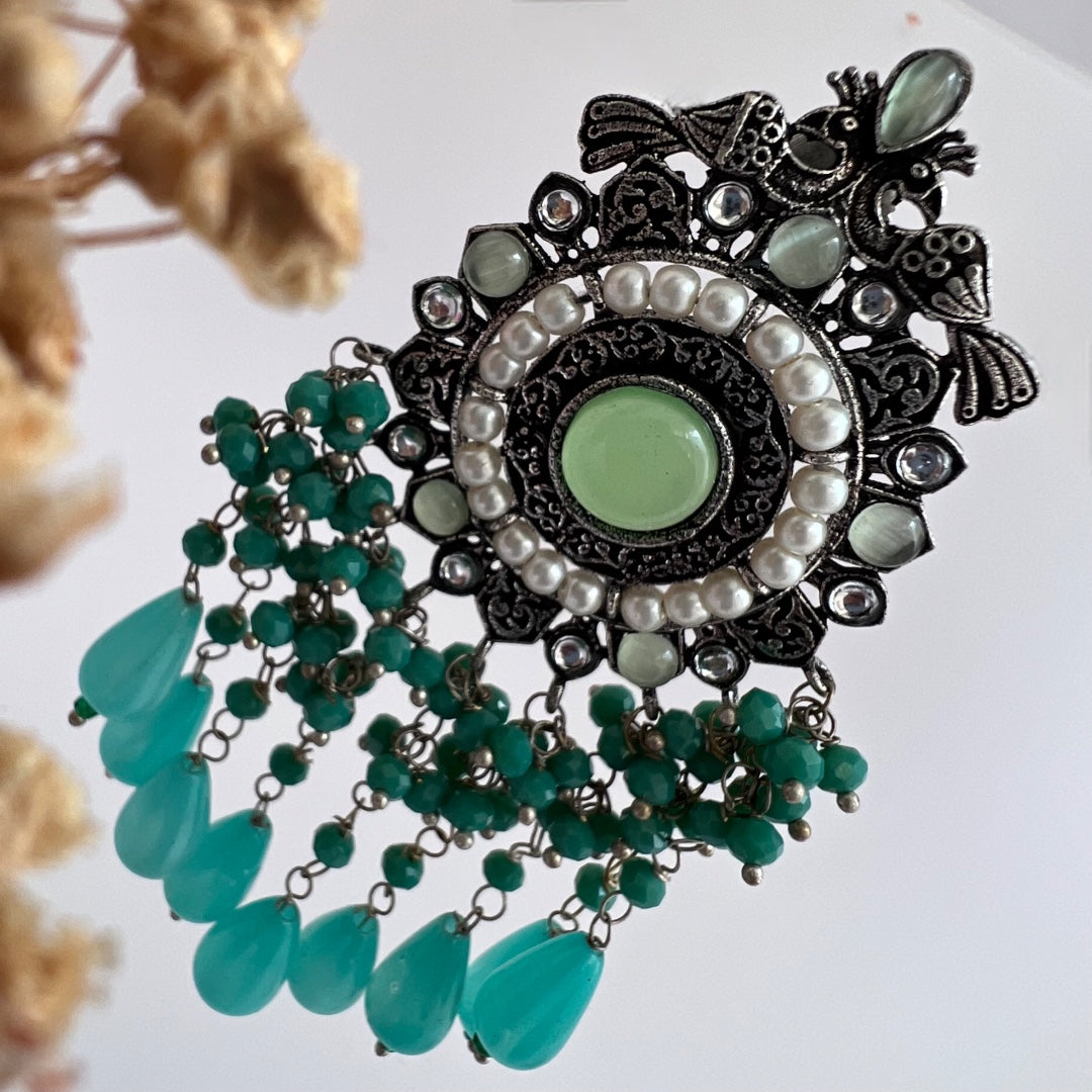 GLAMOUROUS TASSELS SEMI HANDMADE OXIDIZED EARRING ER121