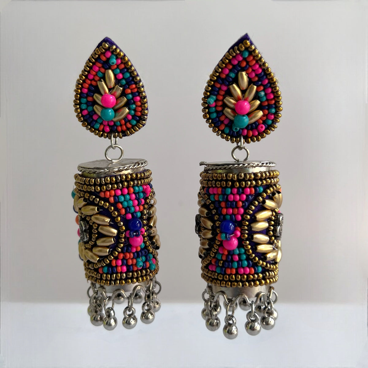 RUKSHAR METAL AND BEADS HANDMADE JHUMKAS ER535