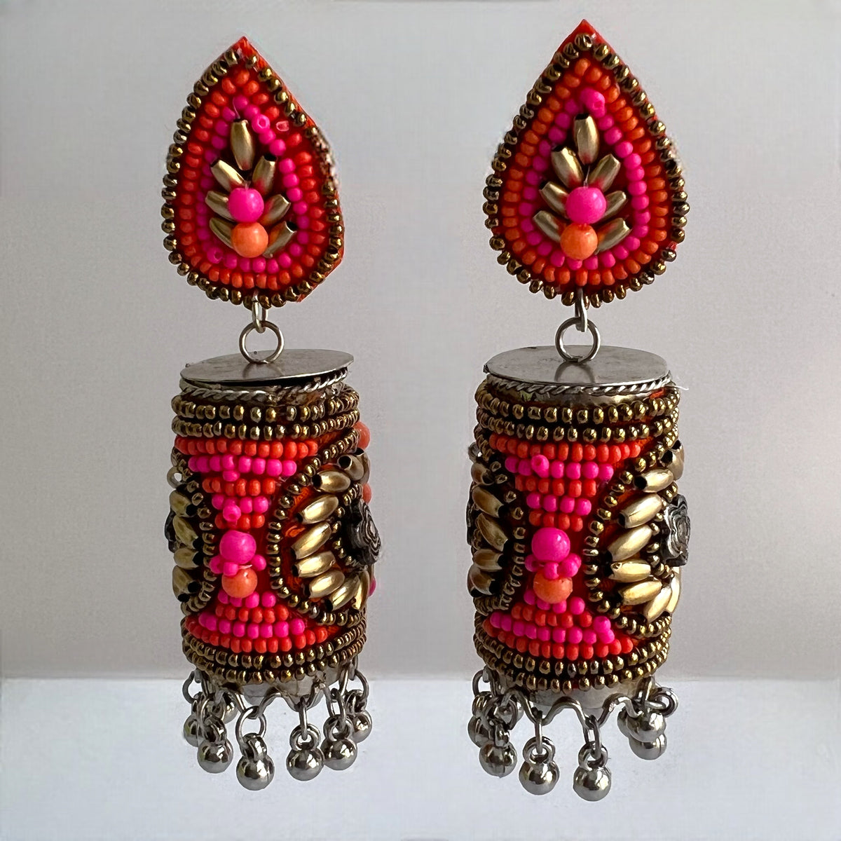 RUKSHAR METAL AND BEADS HANDMADE JHUMKAS ER535