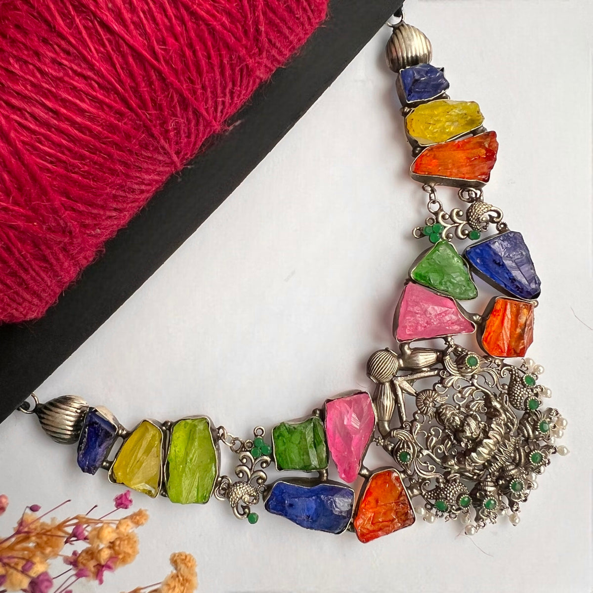 CHANCHALA RAW STONE  HANDMADE STATEMENT RAW FINISH TEMPLE NECKLACE NL01